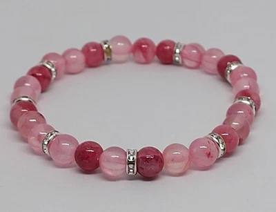 Naturstein Perlen Armband Rosa Jade 6 mm Handgefertigt Schmucksteinperlen - Bild 1 von 4