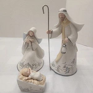 Hawthorne Village Silver Blessings Baby Jesus Mary Joseph Manger Nativity - Picture 1 of 10