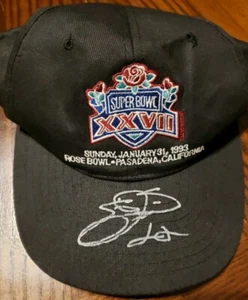 EMMITT SMITH VINTAGE DALLAS COWBOYS SB XXVII HAT+ ROGER STAUBACH SIGNED AUTO JSA - Picture 1 of 3