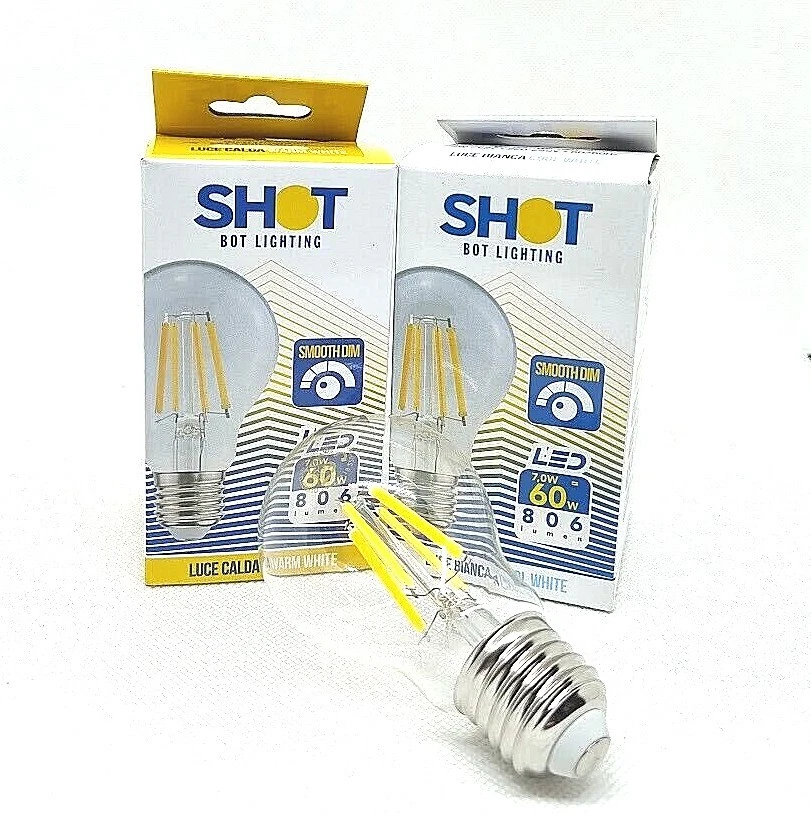 Lampadina SHOT BOT LIGHTING LED Goccia DIMMERABILE 7W E27 Luce Calda Bianca - Immagine 1 di 1
