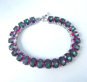 EXQUISITE CHUNKY MYSTIC TOPAZ SILVER BRACELET 7" - Picture 1 of 6