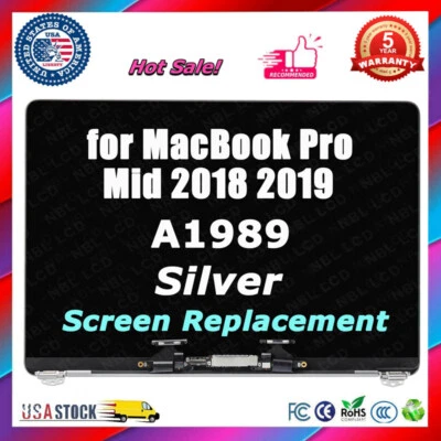 13" for MacBook Pro A1989 2018 2019 Retina LCD Screen Display Assembly A++Silver - Image 1 of 4