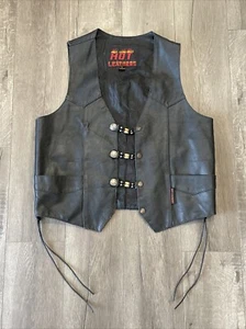 VTG Hot Leathers Black Leather Vest Sz Medium Bikers Motorcycle Harley Davidson - Picture 1 of 12
