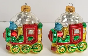 2 Vintage Handcrafted Glass Train Locomotive Christmas Ornaments - Picture 1 of 6