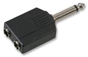 2 x 6.35mm mono Sockets to mono Jack Plug Y Splitter Adaptor Converter 1/4 " - Picture 1 of 3