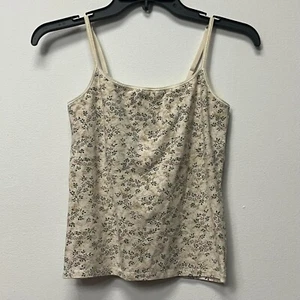 Victoria's Secret Cream Floral Leaf Print Camisole Tank Top Womens Sz Small Y2K - Picture 1 of 7