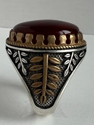 925 Sterling Silver Men’s Ring, Yemeni Red Natural Agate Stone.  - Image 1 of 4