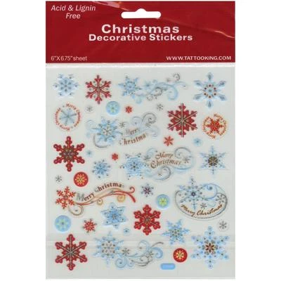 Scrapbooking Crafts Stickers Sticker King Merry Christmas Snowflakes Red Blue