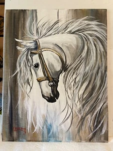 11 x 14 Framed Acrylic Painting on Canvas Board......"White Horse" - Picture 1 of 19
