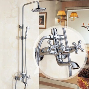 Polished Chrome Bathroom Rain Shower Faucet Set With Handshower Tub Spout QD029 - Picture 1 of 8