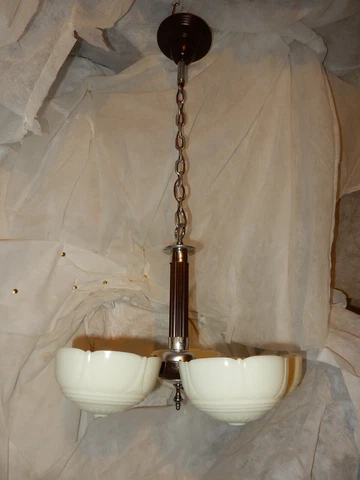 Art Deco 5 Light Slip Shade Cast Iron Ceiling Fixture 1930's Cover