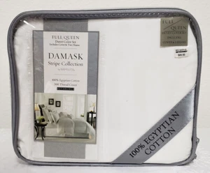 Wamsutta Damask Stripe Collection Full/Queen Duvet Cover White 3-pc set - Imagen 1 de 2