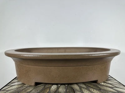 "Olla de bonsái ovalada sin esmaltar Tokoname japonesa de segunda mano Keizan - 19,5"" por 15,5""" Foto 1 de 4