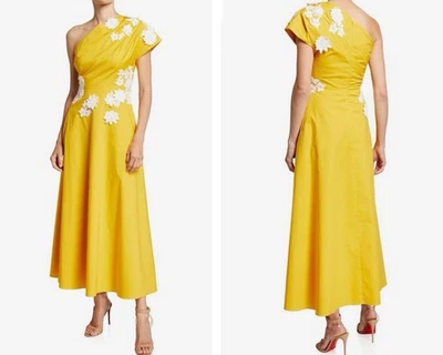 Sin Tariff - Vestido midi LELA ROSE Goldenrod - Apliques de un hombro EE. UU. 10 AU/UK14 Foto 1 de 4
