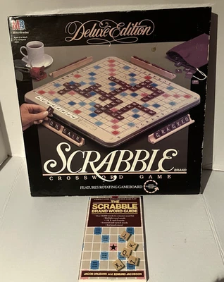 Scrabble Deluxe Edition Milton Bradley 1989 Crossword Word Game with Word Guide - Image 1 of 4