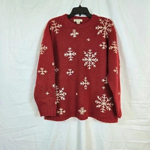 Eddie Bauer Women's Vintage Holiday Red Snowflake Winter Wool Knit Sweater Large - Picture 1 of 6
