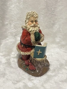 Praying Holy Santa Claus Figurine Bible on Stump Cardinals Resin 5" Tall - Picture 1 of 7