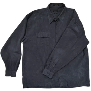 Van Heusen Mens XLT Faux Suede Button Up Shirt Blue Gray Long Sleeve - Picture 1 of 5