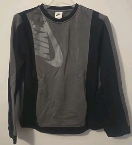 Nike Crew Sweatshirt Boys L Gray and Black Swoosh Logo - Picture 1 of 6