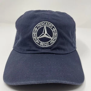 Vintage Mercedes-Benz Hat Cap Strap Back Mens Navy Blue Twill Logo Made USA 90s - Picture 1 of 9
