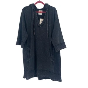 DAILY PRACTICE Anthropologie XL Washed Black Hoodie Dress Pockets Athleisure NWT - Picture 1 of 15