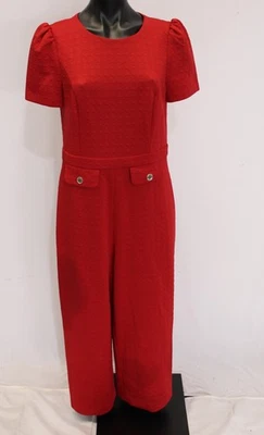 Tommy Hilfiger Women's Puff Sleeve Textured Knit Jumpsuit AR8 Red Size 8 - Image 1 of 4
