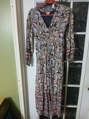 Billabong Dress XS Multicolor Floral Maxi Tiered Cotton Boho Peasant Cottage - Image 1 of 4