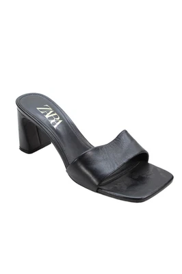 Sandalias de tacón grueso deslizables de cuero negras talla 38 8 de Zara para mujer Foto 1 de 4