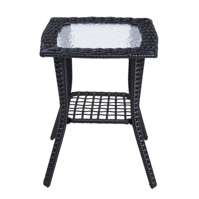 Patio Tables Wicker Side Table - Rattan Coffee Table with Glass Top End Table Foto 1 de 4