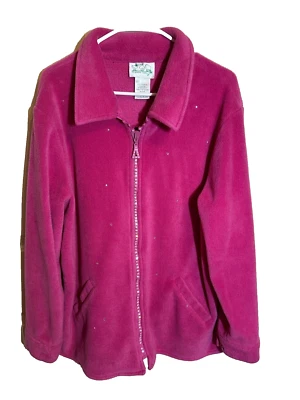 Quacker Factory Women's Jacket Large Full Zip Pink Pockets Rhinestone Accents - Image 1 of 4