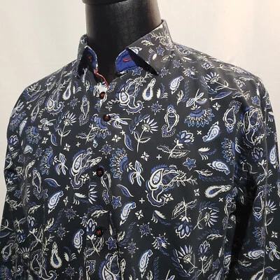 Camisa negra Au Noir para hombre patrón cachemir manga larga puños abatibles talla 5 XL Foto 1 de 4