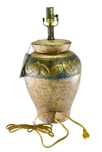 19.5 inch Golden Leaf Texture Pottery Asian Sculpture Vase Lamp, Antiqued Bronze - Picture 1 of 6