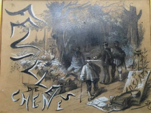 FEUILLES DE CHÊNE - DESSIN MINE DE PLOMB & GOUACHE MONOGRAMMÉ EN BAS À DROITE - Picture 1 of 4