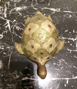 Vintage Bronze Metal Sea Turtle Signed Ardettaux Sculpture 7” Enamel Figurine - Picture 1 of 12