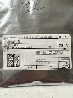HSDL-4420#011 DIGI-KEY EMITTER IR 875NM 100MA SMD 25 PIECES 516-1264-1-ND - Image 1 of 4