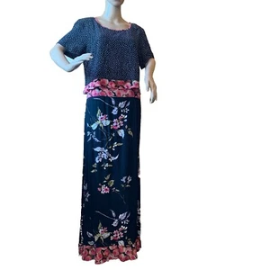 Vintage Y2k Carol Anderson Maxi Dress S Floral Roses Grunge Black Pink Boho Rose - Picture 1 of 21
