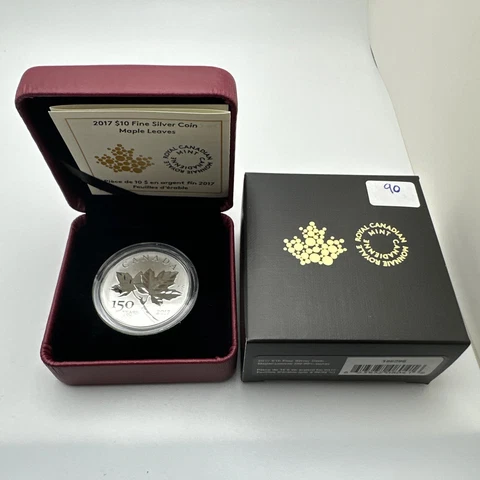 2017 Royal Canadian Mint 10 Dollars Fine Silver Coin Maple Leaves Cover