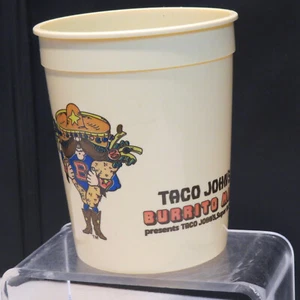 Rare Vintage Taco Johns BURRITO MAN 16 oz Drinking Cup Packer Plastics - FUN! - Picture 1 of 6