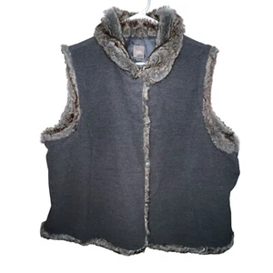 J.Jill Women's 3X Gray Vest Faux Fur Lining Button Up Slit Pockets Fully Lined - Picture 1 of 11