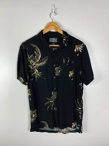 Billabong Mens Short Sleeve Button Up Shirt Size Medium Black Floral Pocket Logo - Picture 1 of 8