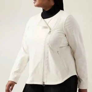 Athleta Magnolia White Full Zip Moto Jacket with Pockets NWT Womens Size L - Picture 1 of 7