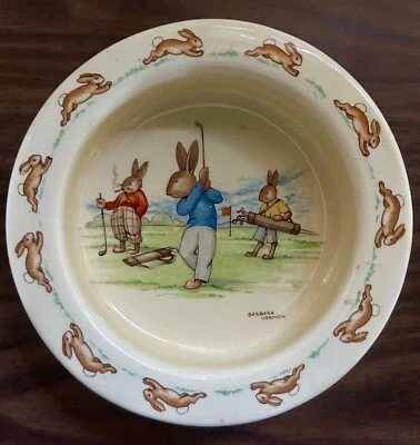 Royal Doulton Bunnykins “Game Of Golf” Children’s Bowl Signed Barbara Vernon - Image 1 of 4