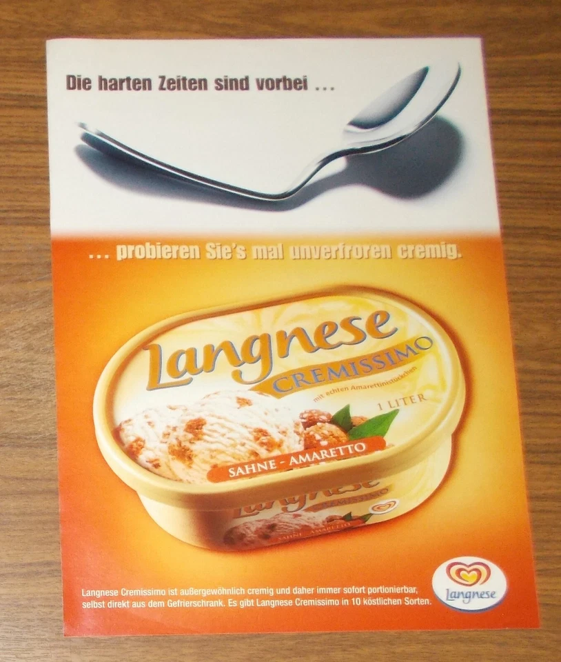 Seltene Werbung LANGNESE Cremissimo Eis - Die harten Zeiten sind vorbei 1999 - Bild 1 von 1