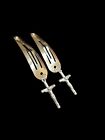 Goth Crucifix Catholic Cross INRI Silver Baby Occult Dangle Hair Clips, Set Of 2