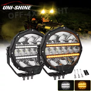 PAIR 9" inch LED Work Light Bar Round Driving Fog Dual Color DRL For Polaris RZR - Picture 1 of 10