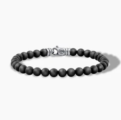 Men’s Black Onyx Matte Bead Bracelet Sterling Silver Handmade Spiritual Jewelry - Image 1 of 4