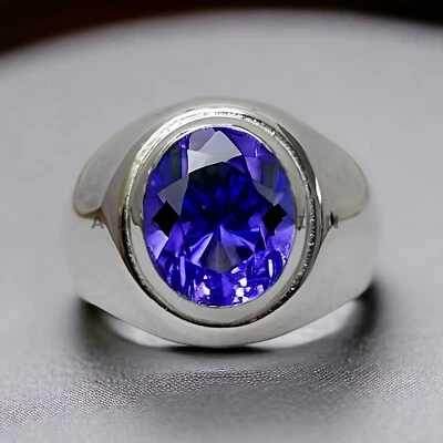 Piedras preciosas de tanzanita con anillo de novio de plata de ley 925 para hombre #BL159 Foto 1 de 4