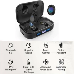 Bluetooth 5.0 Headset Wireless Earbuds Waterproof Headphones for iPhone Samsung - Picture 1 of 7
