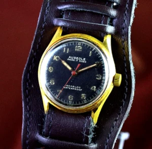 Vintage Wristwatch Aureole Mechanical Men's Watch 17 Jewels Black Dial Serviced - Picture 1 of 13