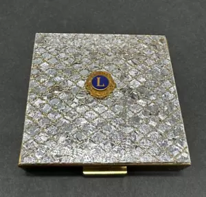 Vintage Silber Gold Spiegel Pulver Kompakt Neu Lions Club International Emblem - Bild 1 von 12